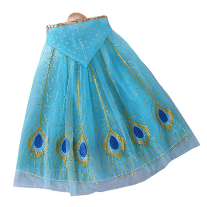 Aladdin Princess Girl Dress Jasmine Two-piece Set Kids Film Role Play Costume Halloween Party Clothes Children Birthday Gift