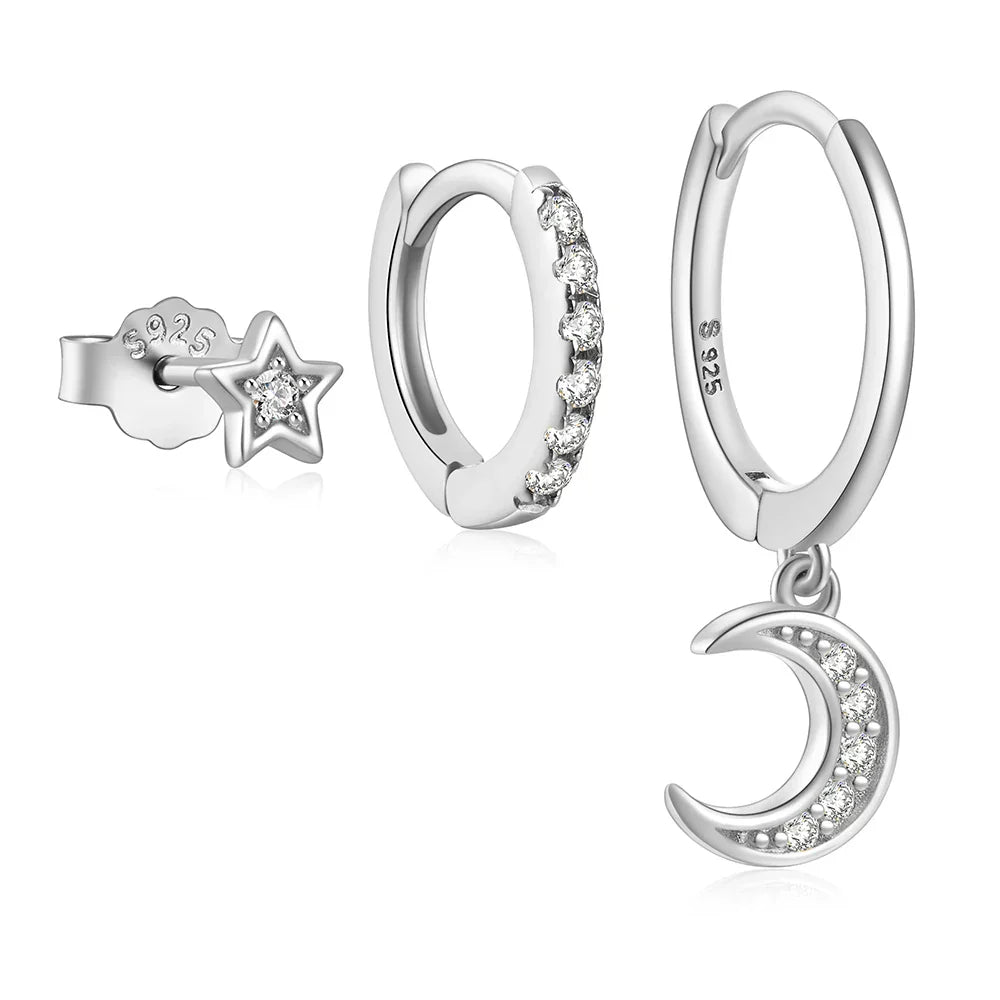 925 Sterling Silver 3PCS DIY Hoop Earring With Piercing Stud Earring Set Women Men Party Wedding Jewelry Set pendientes 925