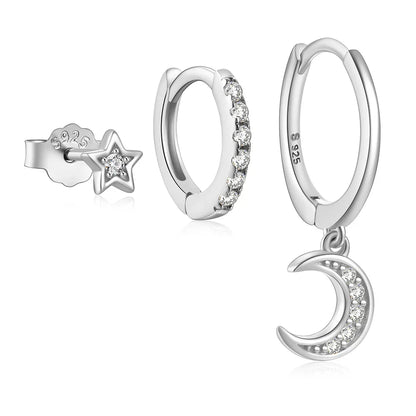 925 Sterling Silver 3PCS DIY Hoop Earring With Piercing Stud Earring Set Women Men Party Wedding Jewelry Set pendientes 925