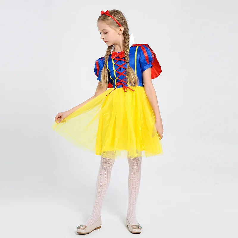 2026 Purim Snow White Dress Costume for Girls Childrens Carnival Christmas Party Princess Kids Birthday Clothes With Cloak Wig