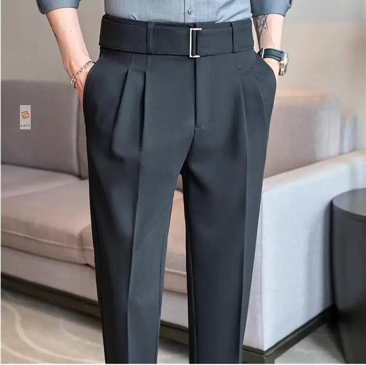 Quality Male Boutique Men Formal Wear Wedding Dress Trousers Men Belt Design British Style Business Casual Slim Suits Pants 3XL
