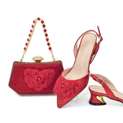 Fashion Nigerian Women Shoes and Bag Set Decorated with Rhinestone in Italy African Party Italian Shoe and Bag Luxury Pumps