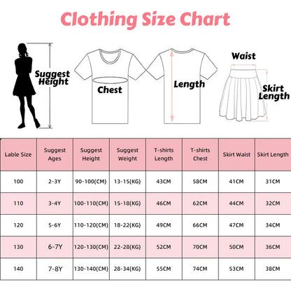 2Pcs/Set Girl Dress Kid Birthday Clothes Party Princess Dress Cartoon T-shirt+Tutu Skirt Summer Evening Christmas Gift