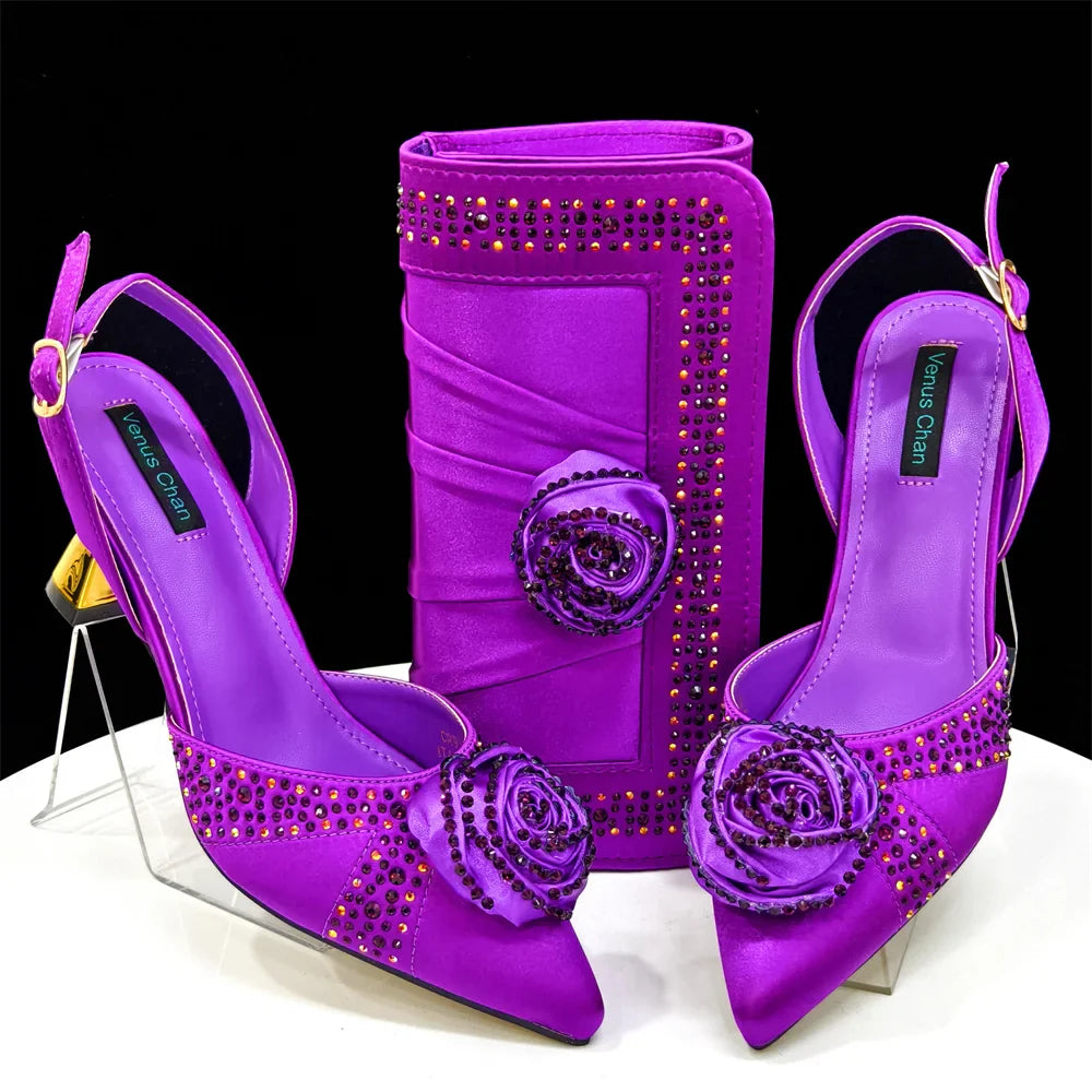Green Women Shoes And Bag Set African Ladies High Heels Evening Pumps Match With Handbag Clutch Sandals Femmes Sandales CR955