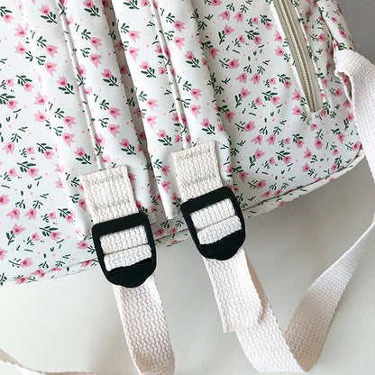 Student School Backpack Floral White School Bags For Teenage Girls Cute Women's Backpack Book Bag Nylon Rucksack