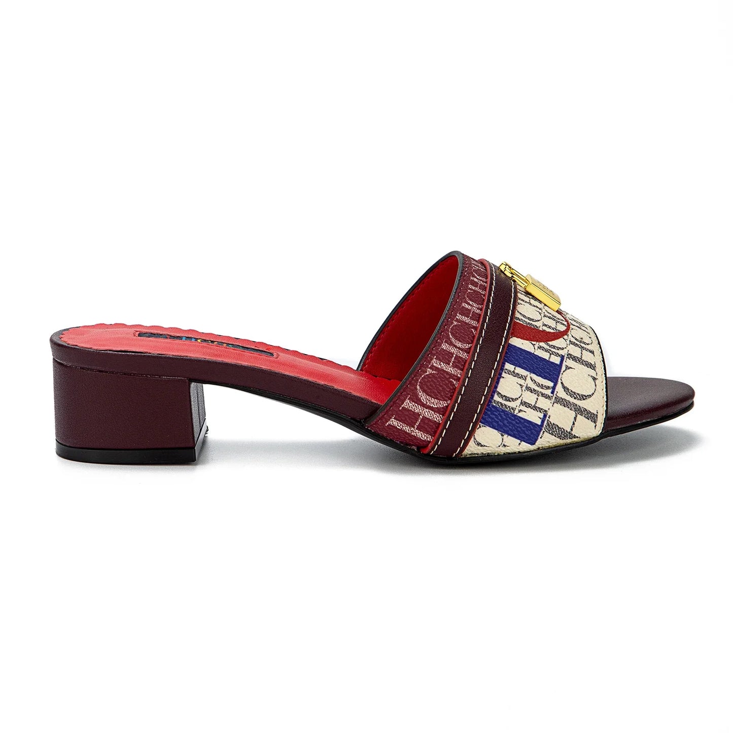 Fashionable High Quality Metal Lock Monogram Print Women's Low Heeled Slippers Temperament Versatile Women's Slippers