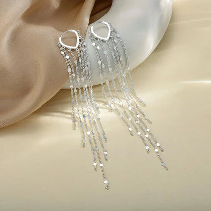 Gold Silver Color Long Tassel Heart-shaped Sequin Pendant Earrings for Women Fashion Boho Party Daily Wear Jewelry Accessories