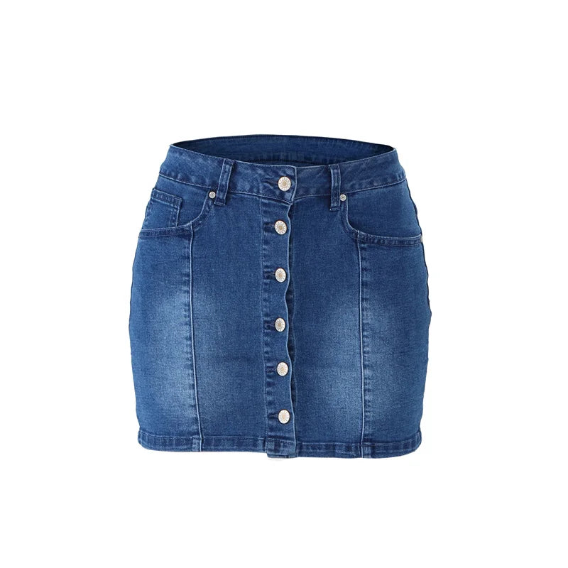 2024 Summer Slim Wrap Hip Denim Skirt Women Single-breasted Splicing Half-body Dress Female Fashion Office Commuter Casual Wear