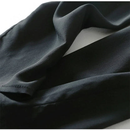 Women Long Pants 100% Mulberry Silk Belted Waist Trousers With Pockets Black Color Office Lady M0609