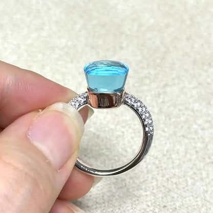 10.6mm S925 Ring Silver Rose Gold Metal 32 Colors Candy Style Zircon Crystal Ring for Women Fine Jewelry Party Gift Trendy Ring