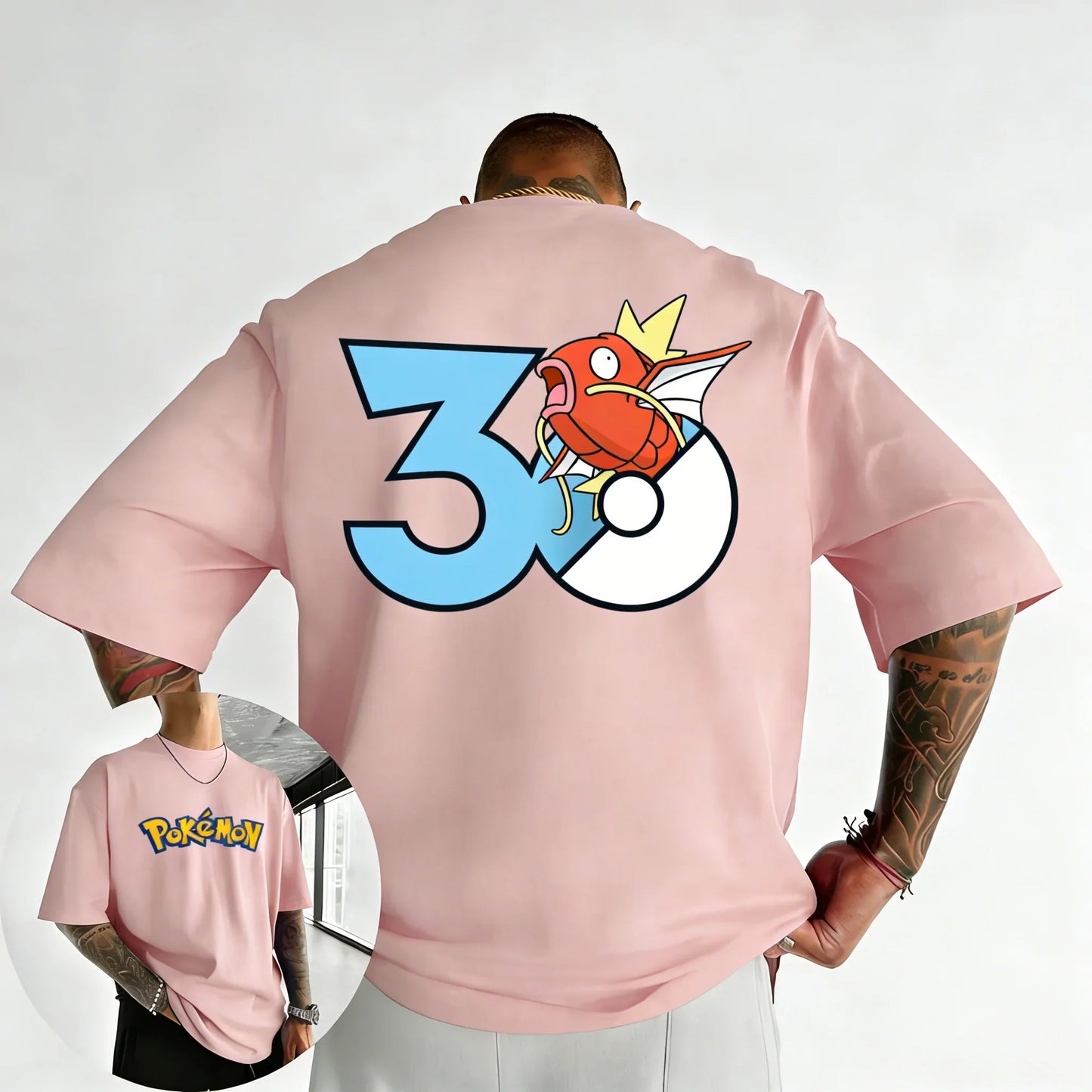 30th Anniversary Magikarp Printed T-shirt Summer Men's and Women's Trendy Large Loose Casual Y2K Short Sleeve Top