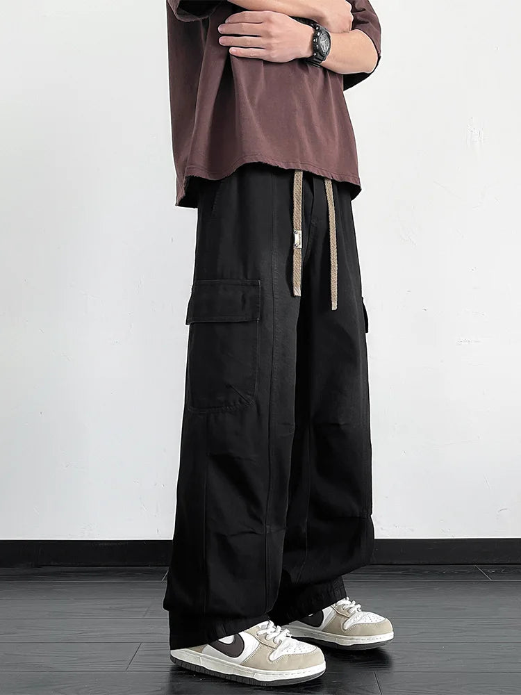 Men's Cargo Jeans with 5 Pockets Spring Summer All-Day Wide Leg Straight Baggy Jeans Brushed Warm Denim Pants Asian Size L-6XL