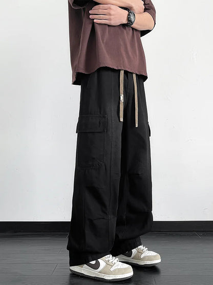 Men's Cargo Jeans with 5 Pockets Spring Summer All-Day Wide Leg Straight Baggy Jeans Brushed Warm Denim Pants Asian Size L-6XL