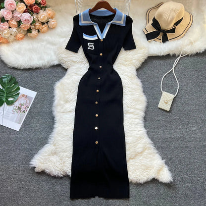 Fashion Summer Knitted Dress Women 2025 New Y2K Embroidery Long Bodycon Sweater Dress Streetwear Lady Vestidos