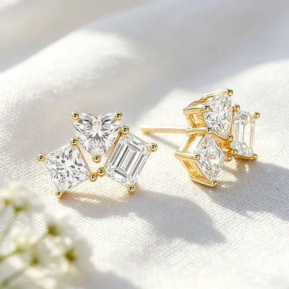 Princess/Emerald/Heart Cut Moissanite Stud Earrings for Women Bridal Jewelry Lab Diamond Earring S925 Sterling Silver