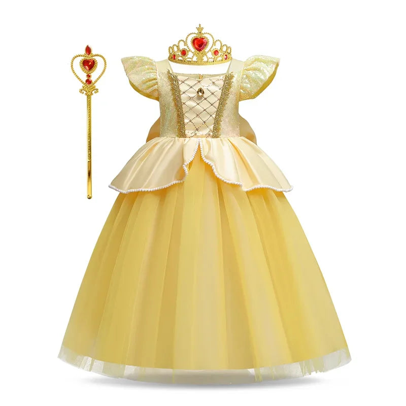 Cinderella Princess Ball Gown Fancy Birthday Rapunzel Belle Vestidos Party Dress Girls Costume Carnival Elegant Clothes