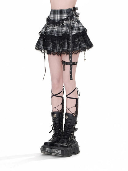 Summer Women Dark Academia Y2k Preppy Kpop High Waist Mini Skirt Plaid JK Party Lace Korean Harajuku Japanese Grunge Cyber Punk