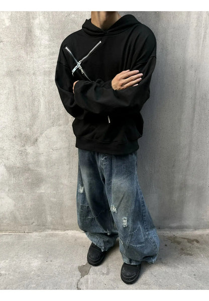Autumn New Men's 98% Cotton Jeans American Y2k Streetwear Hole Patchwork Design Denim Pants Youth Straight Baggy Stretch Jeans