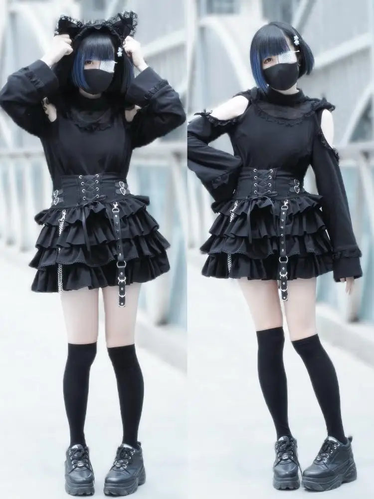 Japanese Mines Mass-produced High-waisted Puffy Pumpkin Pants Skirt 2025 Summer New Gothic Style Dark Girl Cute Lolita Skirt