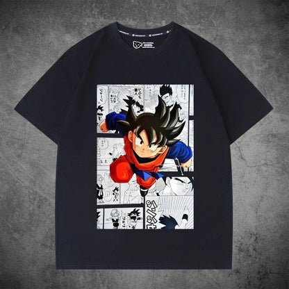 2026 Summer Dragon Ball Oversized T-shirt High Quality  Cotton Goku Manga Panel Print Unisex Retro Casual Tee for Adults Kids