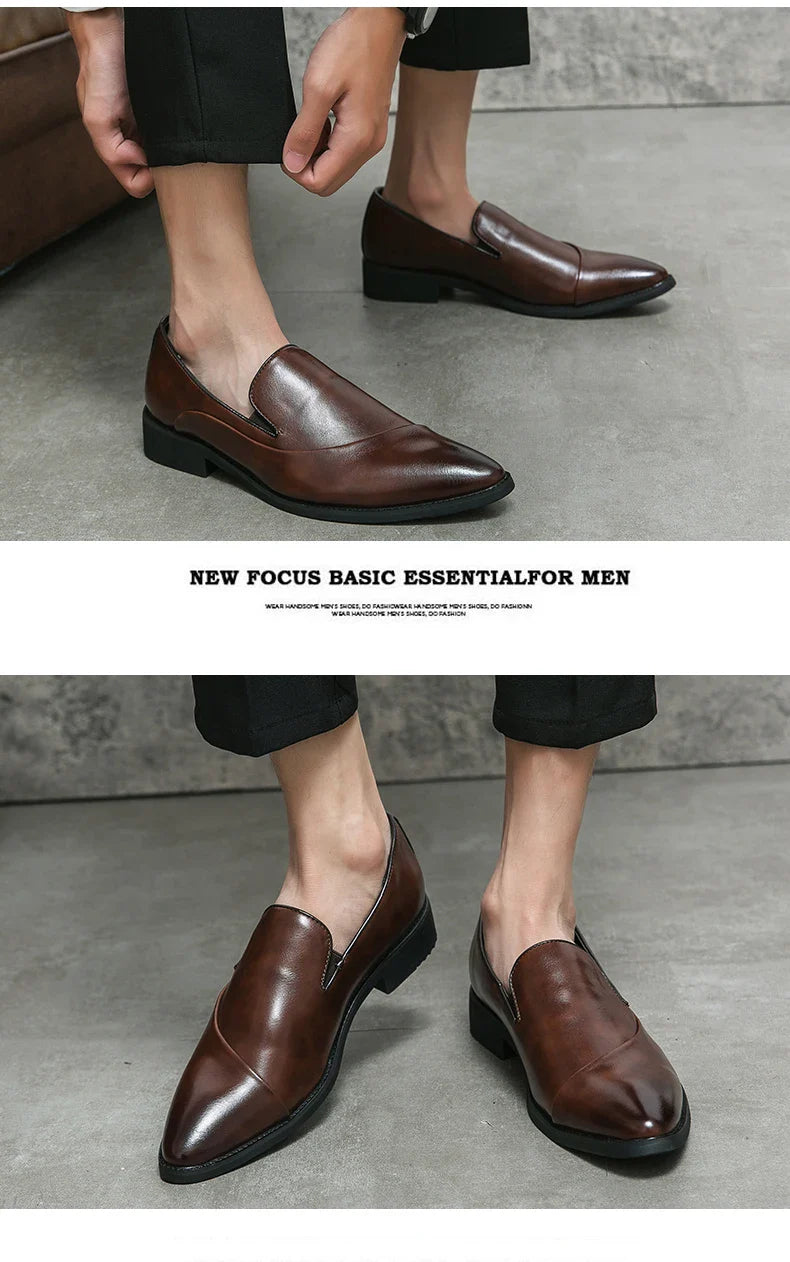 Casual Leather Shoes Large Size Men Business Shoes 2026 New Slip on Pointed leather Loafers Hand Polished Leather Casual Shoes