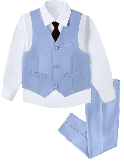 Boys Suit 4-piece Vest Pants Shirt Tie Random Casual Fashion Outdoor Activities Competition Family Party Birthday Gift