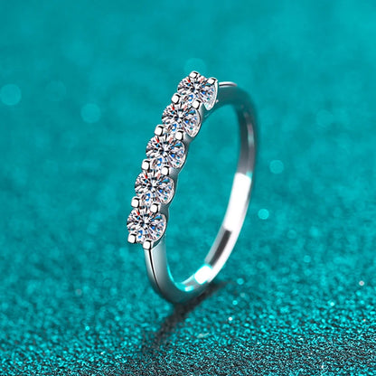 Full 3mm Moissanite Ring for Women S925 Sterling Silver Rings with White Gold Plated 5 Stone Lab Diamond Wedding Band
