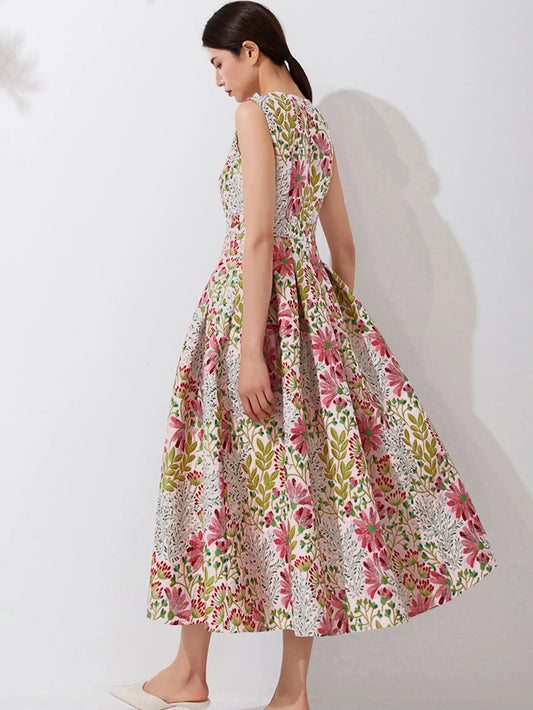 Women Summer Vintage Sleeveless Long Maxi Dress Causul Elegant Ladies Boho Jacquard Flowers Tank Party Dresses Slim Vestidos