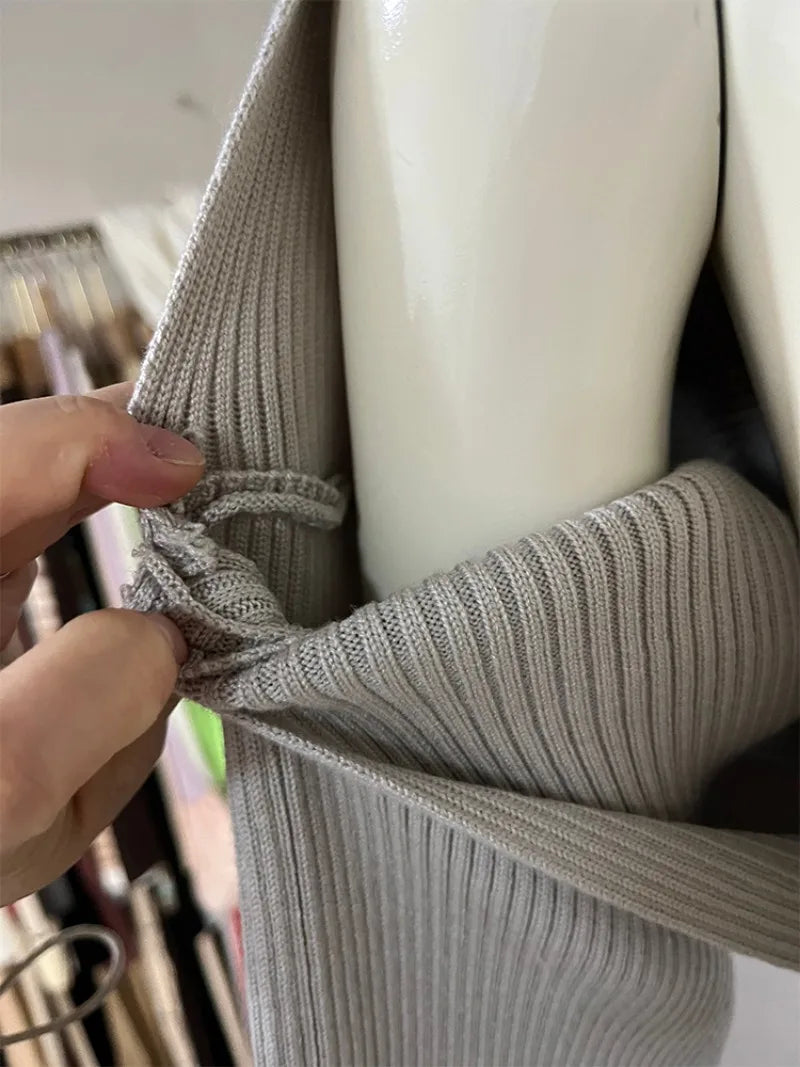 Trendix Hollow Out Sweater Sets For Women 2025 Fall New Long Sleeve Knitwear Shawl Suits Sexy Backless Knit Tank Top 2 Piece Set