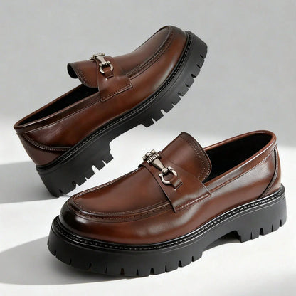 Europe Fashion Thick Sole Men's Penny Loafers Slip-On Business Dress Shoes Gentleman Glossy Buckle Formal Party Black Shoes