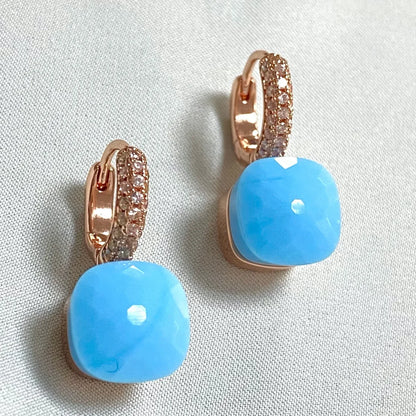 Classic Candy Color Earrings Inlay Transparent Zircon 27Colors Crystal Earrings Rose Gold Plated Fashion Jewelry For Women