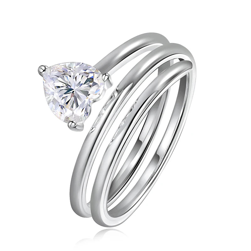 1ct Heart Cut Moissanite Wedding Rings for Women Spiral Eternity Band Matching Ring s925 Sterling Silver Teen Gifts