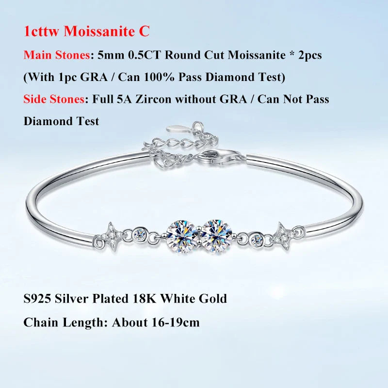 Lucky Clover GRA Certified 0.4cttw Moissanite Diamond Link Bracelet for Women 925 Silver Hand Chain Adjustable Bracelets
