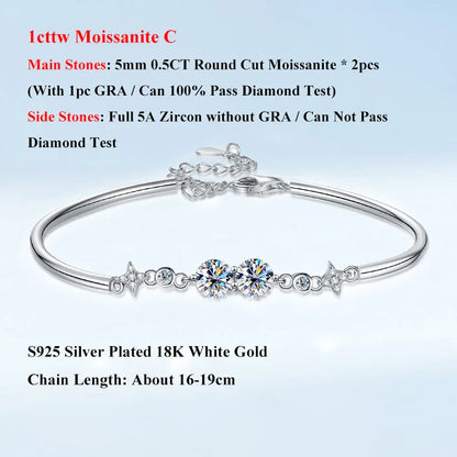 Lucky Clover GRA Certified 0.4cttw Moissanite Diamond Link Bracelet for Women 925 Silver Hand Chain Adjustable Bracelets