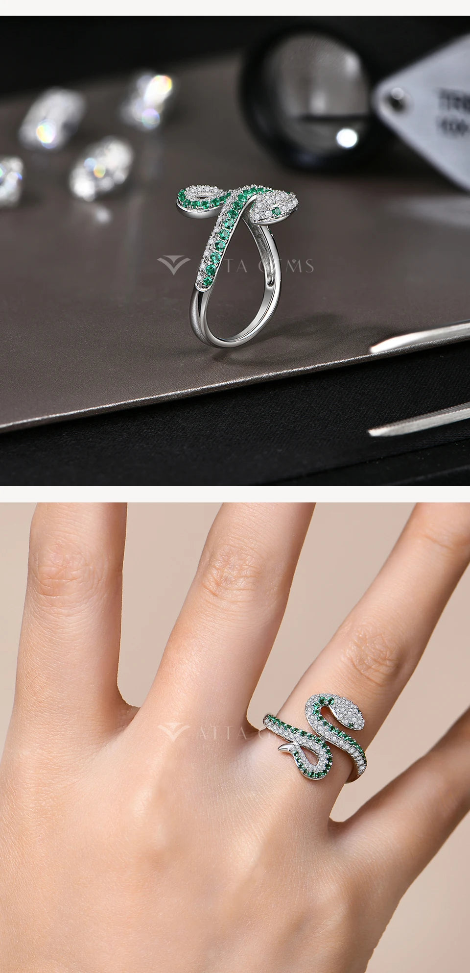 Full Moissanite Ring Snake Shaped DVVS1 Color Diamond  925 Sterling Silver For Women Men Wedding Rings Party Certified