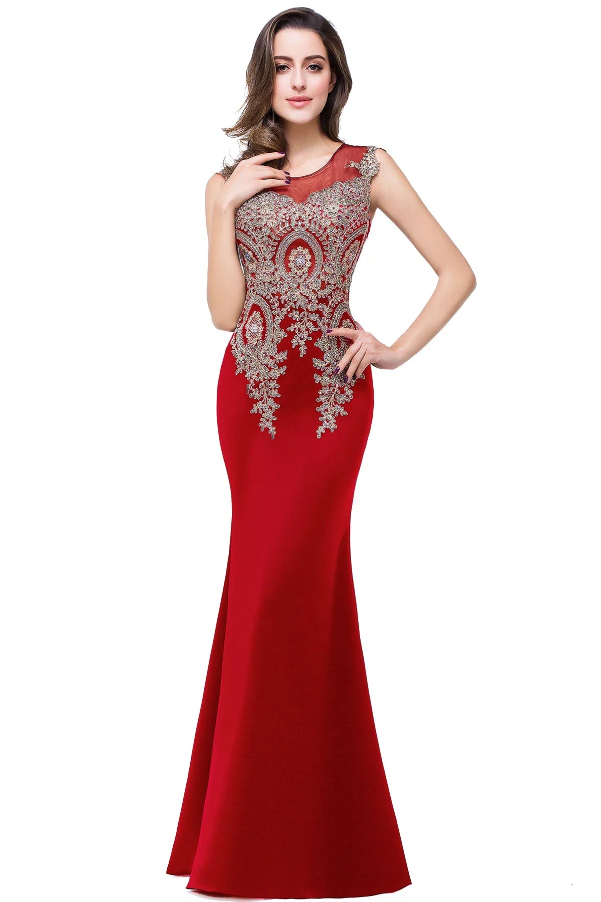BABYONLINE In Stocks Luxury Beads Mermaid Evening Dresses Royal Blue Appliques Sheer Bodice Prom Party Dresses Robe de Soiree