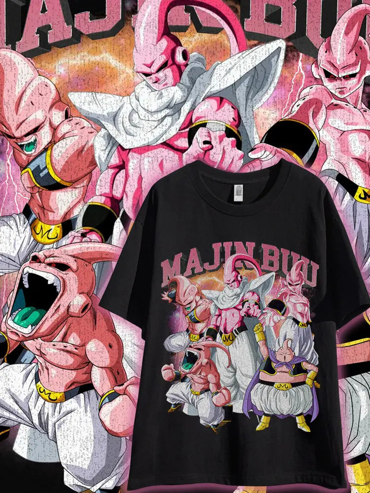 2026 Summer Dragon Ball Oversized T-shirt High Quality 100% Cotton Manga Grid Character Print Unisex Casual for Adults Kids