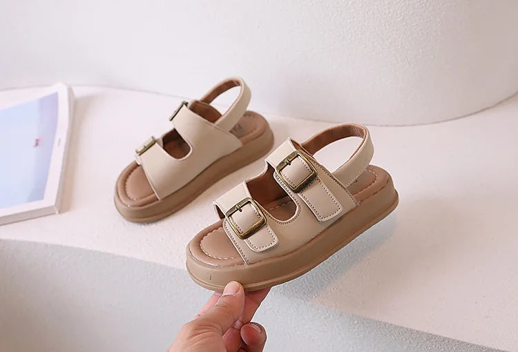 Classic Brown Boys Sandals Summer Sea Holiday Shoes Slides Slingback Soft Bottom Beige Girls Sandal Platform Sandals Kids H03243