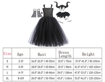 2-10Yrs Maleficent Girl Evil Queen Black Tutu Dress with Feather Scarf Halloween 2026 Villain Party Gothic Costume Gown Vestidos