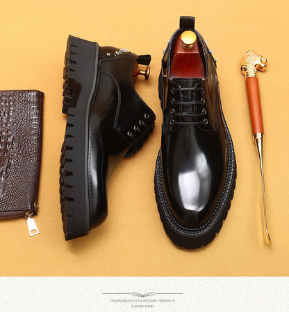 Men's Oxfords Genuine Leather Male Wedding Party Dress Shoes for Men Round Head Lace-Up Office Suit Formal Derby Shoes