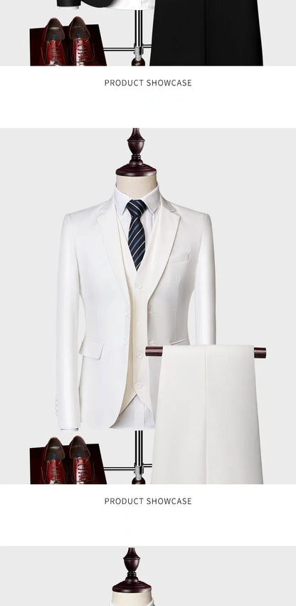 ( Jacket +Vest+ Pants ) Luxury Men's High-end Brand Solid Color Business Office Suit 3Pcs & 2Pcs Groom Wedding Party Suit Tuxedo