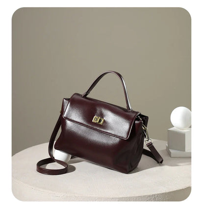 Genuine Leather Top Handle Crossbody Bag for Women Vintage Oil Wax Leather Shoulder Bag Small Luxury Designer Satchel Handbag