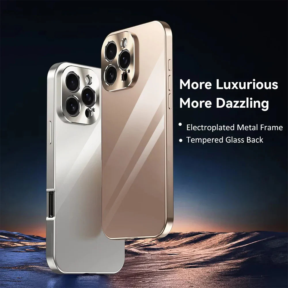 Phone Case For IPhone 17 16 15 14 13 12 Pro Max Plus Electroplated Metal Bumper Shockproof Case
