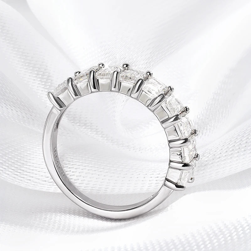 Each 3*5mm 0.5CT Emerald Cut Moissanite Ring for Women 1/2 Eternity Bands Lab Diamond Jewelry Pure 925 Silver Girl Ring