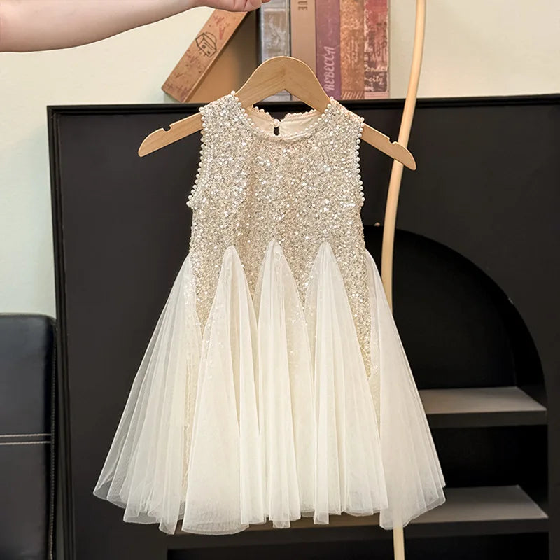 Children Girls Shiny Princess Dress Summer Kids Baby Girls Sling Dress UNITIM Little Girls Bow Gauze Dress Infant Girls Sundress
