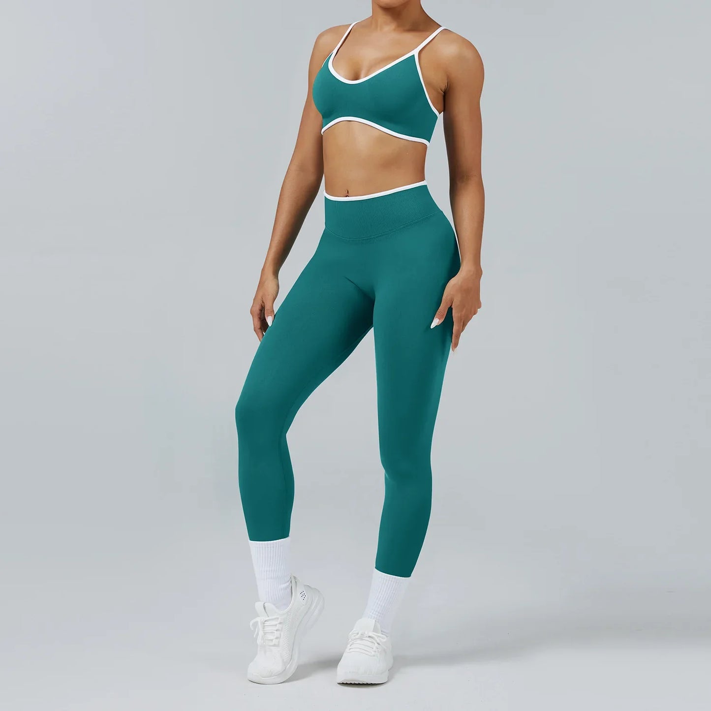 Women's Color Block Seamless High-Stretch Yoga Set, Butt Lifting Yoga Pants, Breathable Quick-Dry Active Workout Outfit