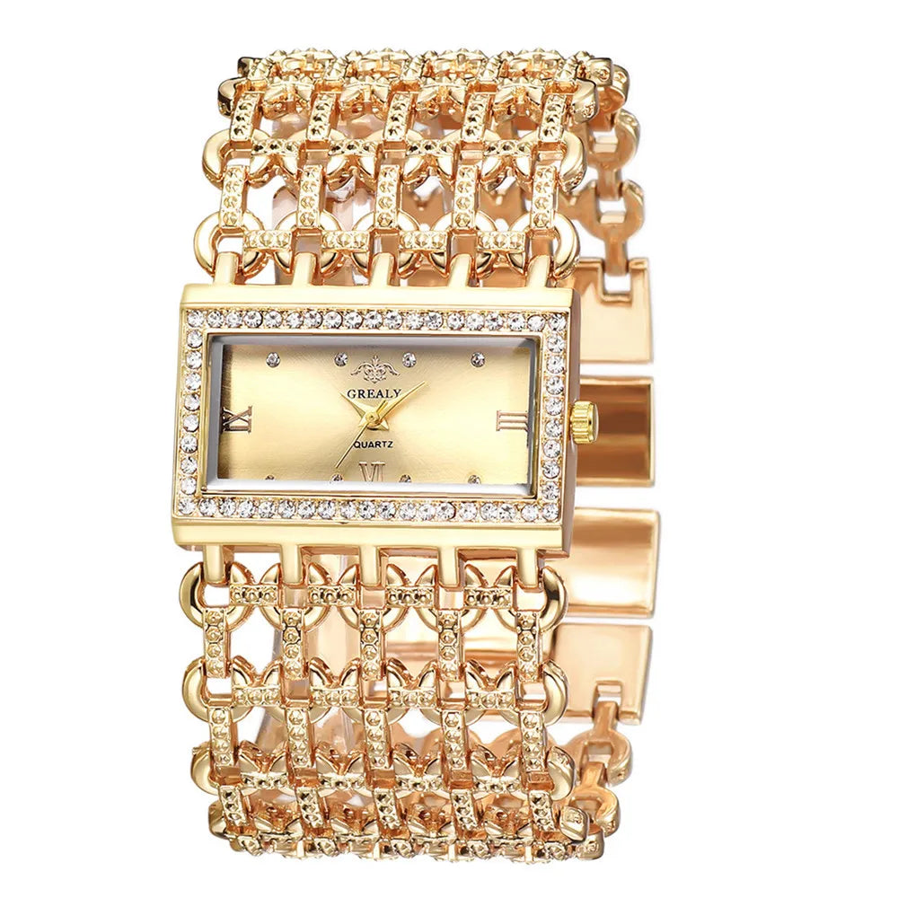 W29 New Watch For Women Fashion Light luxury Square Diamond Quartz Watches Clock Lady's Gold Stainless Steel Bracelet
