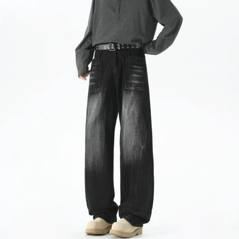 Men's Baggy Soft Casual Pants Gray Autumn Fashion Versatile Comfortable Stretch Straight  Leg Jeans Male High Street Retro Jeans