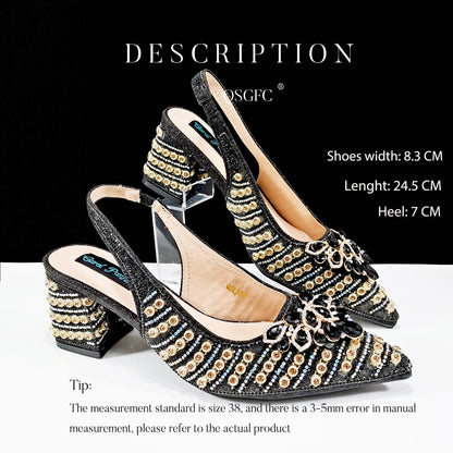Full Rhinestone Comfortable high heel shoes And Bag Fashion Style Pointed-Toe Shoes For Women