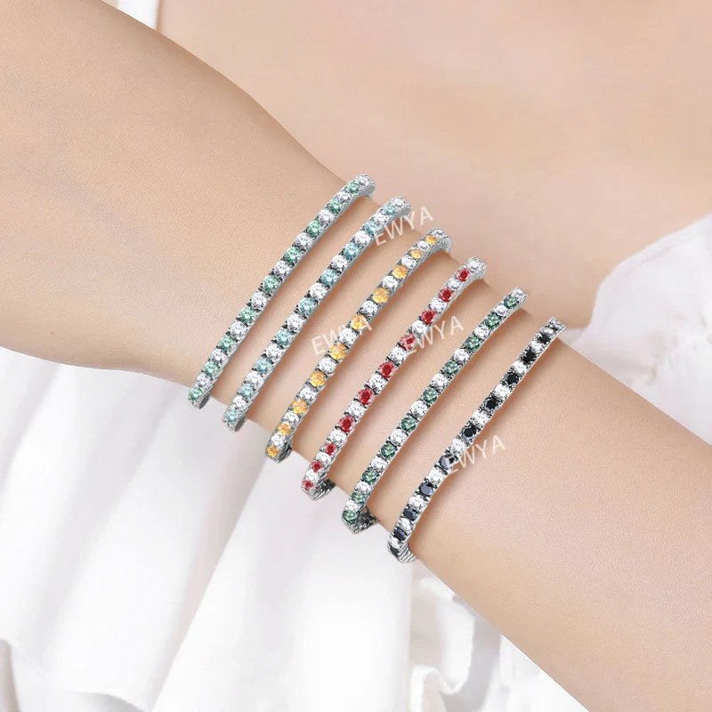 Full 3/4/5/6.5MM D Color Blue Green White Moissanite Tennis Bracelet for Men Women S925 Silver All Diamond Link Bracelets
